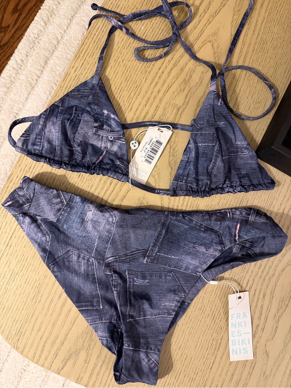 Frankie's Bikinis Navy Denim-Print Triangle Bikini - Picture 2 of 3